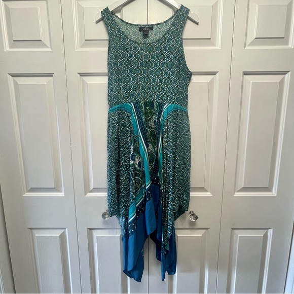 Nordstrom A-List Teal Green Blue Paisley Handkerchief Sleeveless Scoopneck Dress - Picture 4 of 10